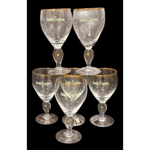 Set of 6 Waterford Crystal Irish Coffee Stems Vintage 1960s 22kt. Gold Trim READ - Picture 1 of 11